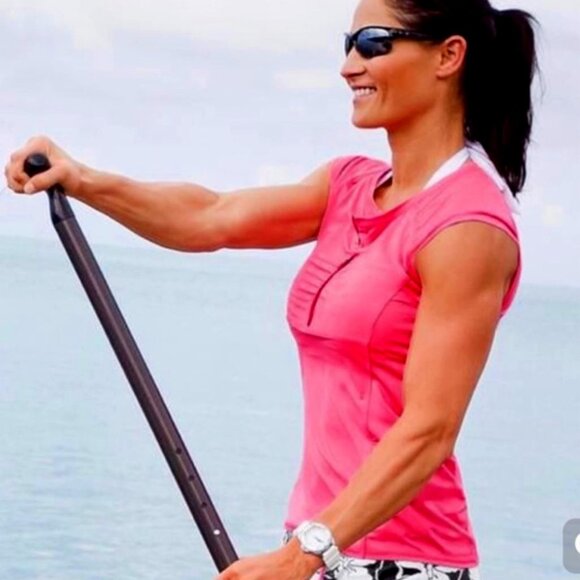 Athleta | Swim or Outdoors Top "Intrepid" Sunshield Cap Sleeve Red | Size Large - Picture 2 of 12